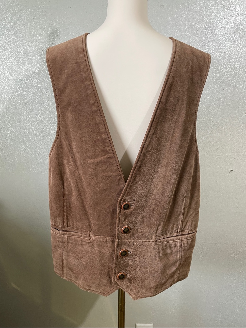 Heritage Western Suede Vest Brown Medium Beyond Leather Buckle Back Frontiersman